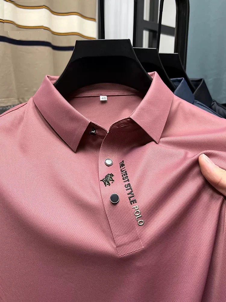 High-end Brand New Summer Solid Color High Quality Short Sleeve Polo Men's Fashion Business Casual Traceless Casual Printing fen