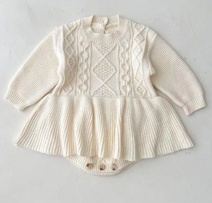 Spring Baby Clothes Girls Romper Autumn Long Sleeve Baby Girl Knit Hollow Out Rompers Baby Jumpsuit Baby Clothes 223H15 Beige