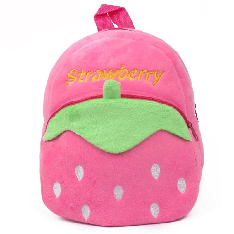 Cute Children School Bags 3D Cartoon Print Plush Kids Backpack Kindergarten Boys Girls Small Schoolbags Mini Backpack Pink Strawberry