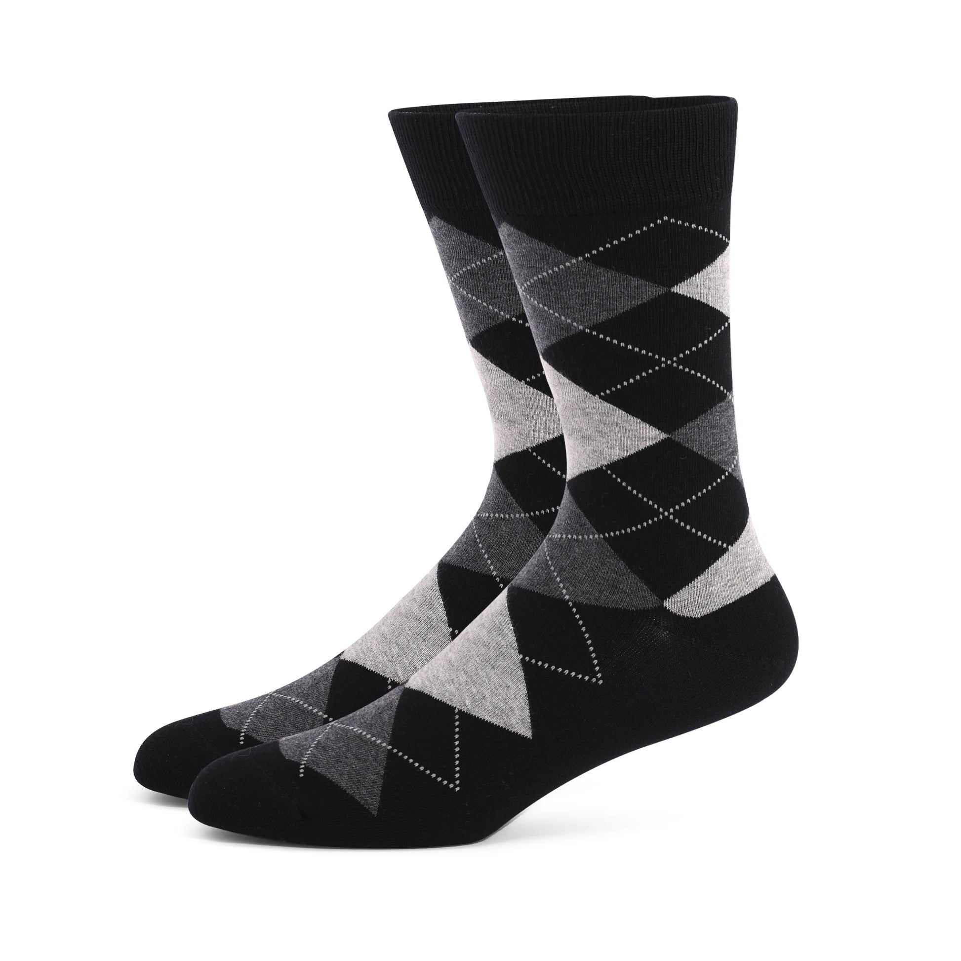 5 Pairs Mens Dress Socks Plus Size，High Quality Combed Cotton Crew Socks，Black Cool Argyle Breathable Casual Socks for men