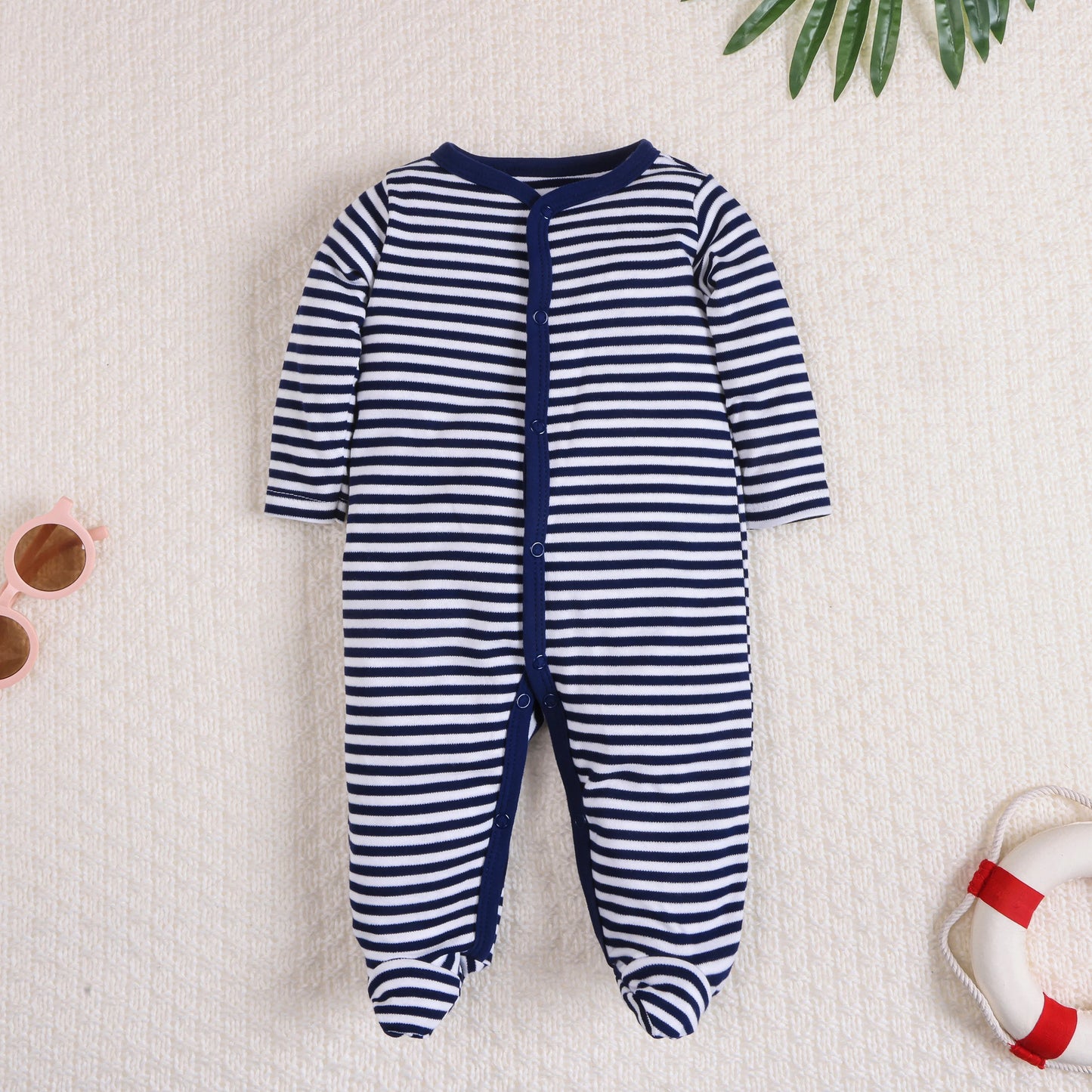 Adorable long sleeve footed onesie for Newborns, Unisex Infant's Clothing, Comfortable Baby Clothes. Striped style