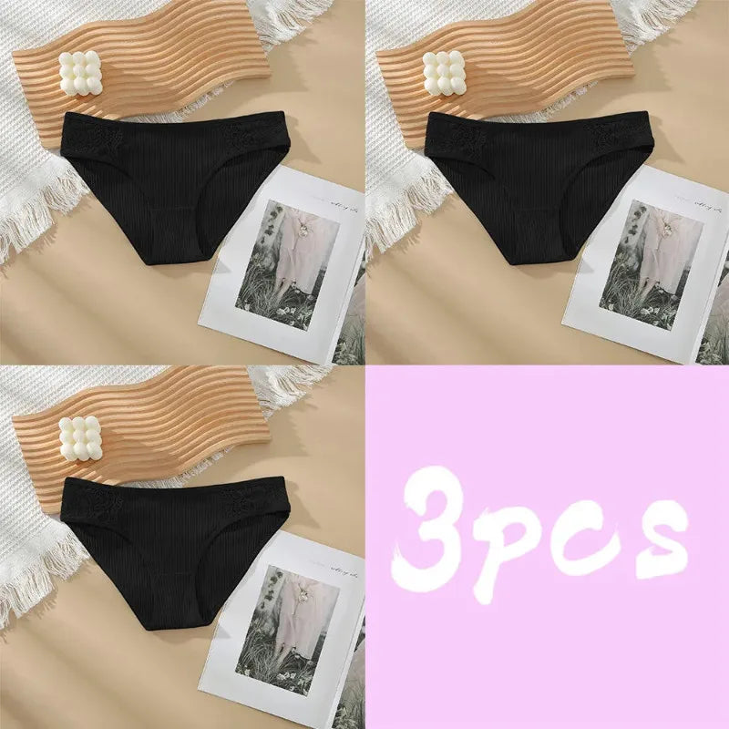 3pcs Solid Color Women's Sexy 100% Cotton Panties Women's Triangle Pants Women's Close Fitting Clothing Women's Underwear S34-3heise CHINA | 3pcs