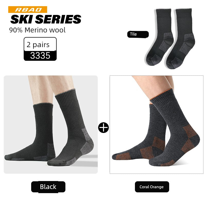 Merino Outdoor Skiing Mountain Climbing Knee Socks Wool Socks 3335 Black + Coral Orange (90% Merino Wool)