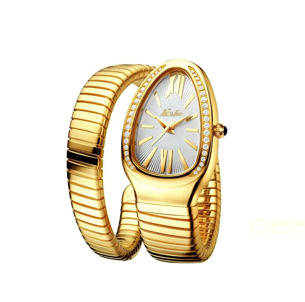 MISSFOX Women's Snake Shape Luxury Quartz Watch - Gold Stainless Steel B-1221-GW CHINA