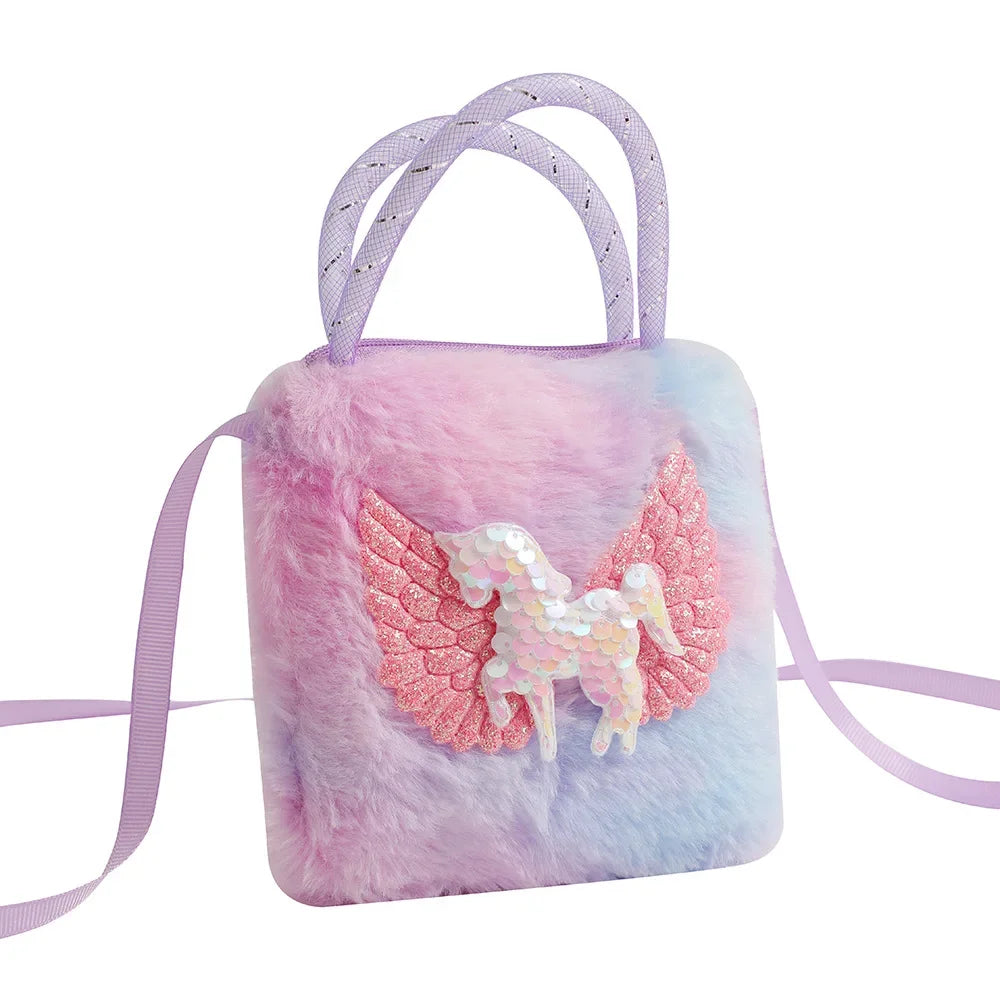 Unicorn Cartoon Plush Shoulder Bag for Kids Crossbody Bag for Kindergarten Girls Portable Outdoor Small Square Coin Bag Wallet purple CHINA