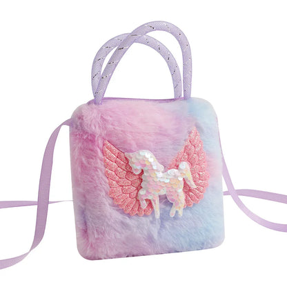 Unicorn Cartoon Plush Shoulder Bag for Kids Crossbody Bag for Kindergarten Girls Portable Outdoor Small Square Coin Bag Wallet purple CHINA