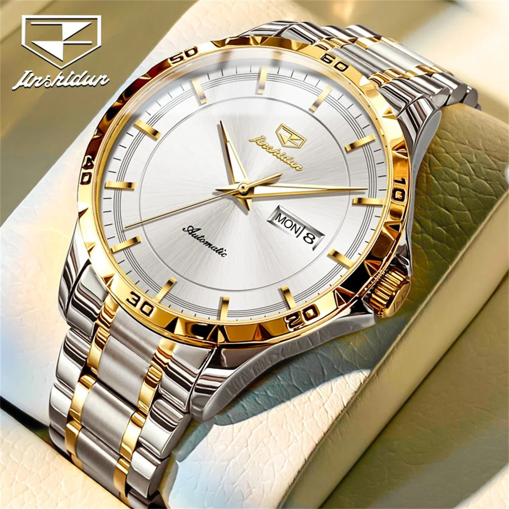 Top Brand Men's Watches Fully Automatic Mechanical Watch Waterproof Calendar Fashion Wristwatch Gold white United States