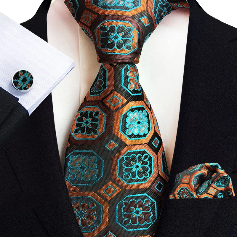 Men’s Paisley Three-Piece Suit Accessories Set – Tie, Square Scarf & Cufflinks TZ-E04