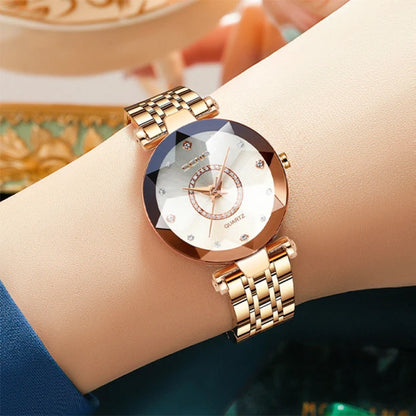 SENO Ocean Star Women Crystal Watch 2024 Top Brand Luxury Rose Gold Women Bracelet Watch for Ladies Wrist Watch Relogio Feminino white