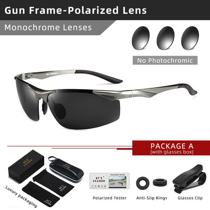 CLLOIO Polarized Photochromic Sunglasses for Men - Anti-Glare UV400 Driving & Fishing Glasses Gun-Polarized