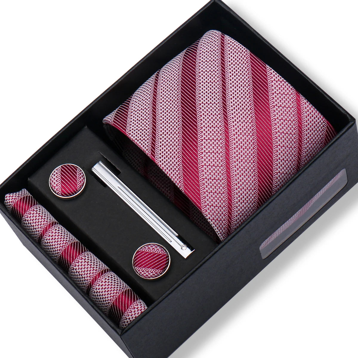 100% Silk Ties Gift Box Set – Designer Jacquard Necktie, Hanky, Cufflink, and Tie Clip for Men B16