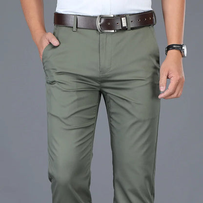 Spring Summer Cotton Casual Pants Mens Clothing Straight Business Green Black Khaki Trousers Male Brand 2022 army green