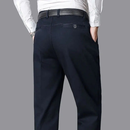 Summer Thin Pants Men's 100% Cotton Autumn Thick Trousers Fashion Brand Cargo Pants Smart Casual Solid Khaki Gray Suit Pant Navy-Thick