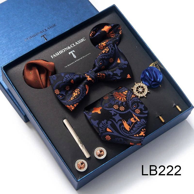 Men's Tie Set Luxury Gift Box Silk Tie Necktie Set 8pcs Inside Packing Festive Present Cravat Pocket Squares Holiday Gift Men LB222