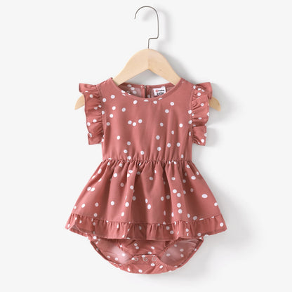 PatPat Family Matching Mother-Daughter Dresses – All Over Dots Pink Cross Wrap V-Neck Ruffle Flutter-Sleeve