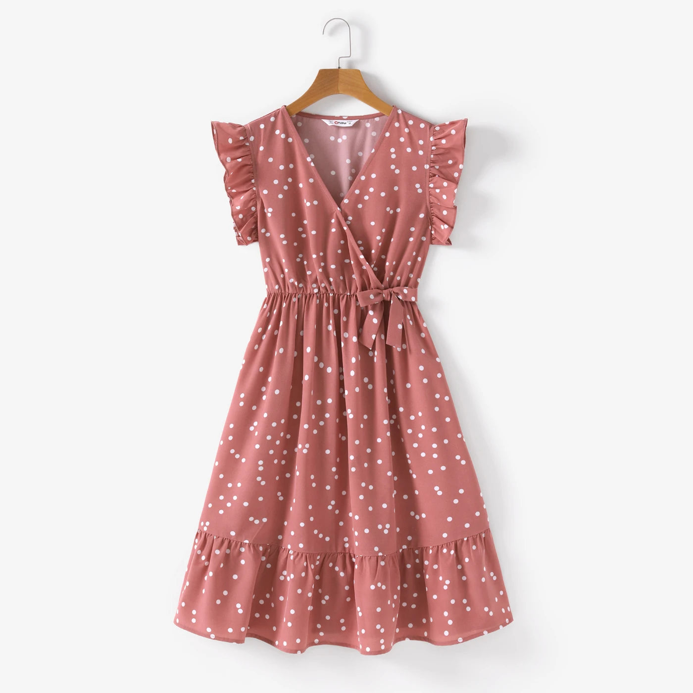 PatPat Family Matching Mother-Daughter Dresses – All Over Dots Pink Cross Wrap V-Neck Ruffle Flutter-Sleeve