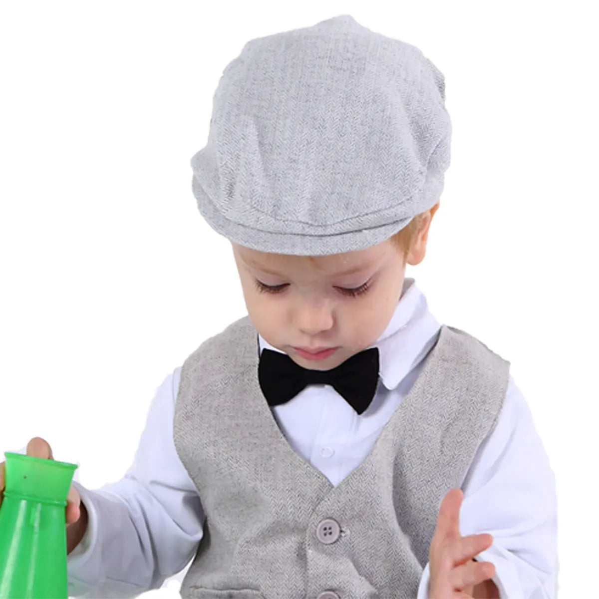 Classic Baby Boy Newsboy Cap - Herringbone Pattern for Special Occasions