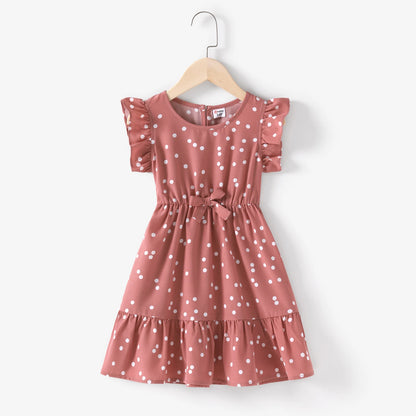 PatPat Family Matching Mother-Daughter Dresses – All Over Dots Pink Cross Wrap V-Neck Ruffle Flutter-Sleeve