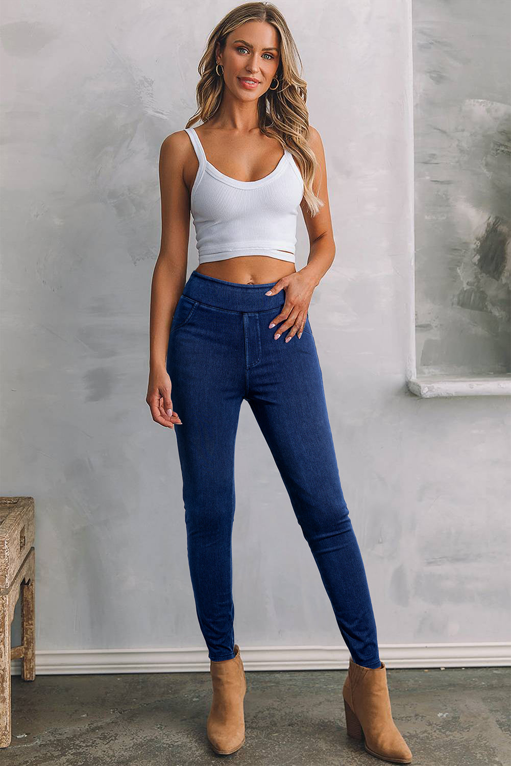 Ashleigh Blue Solid Color High Waist Stretchy Slim Fit Leggings