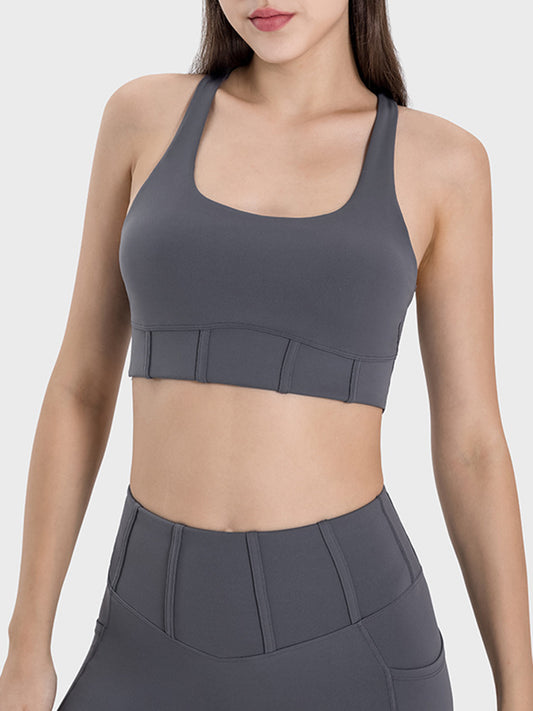 Square Neck Wide Strap Active Tank Dark Gray