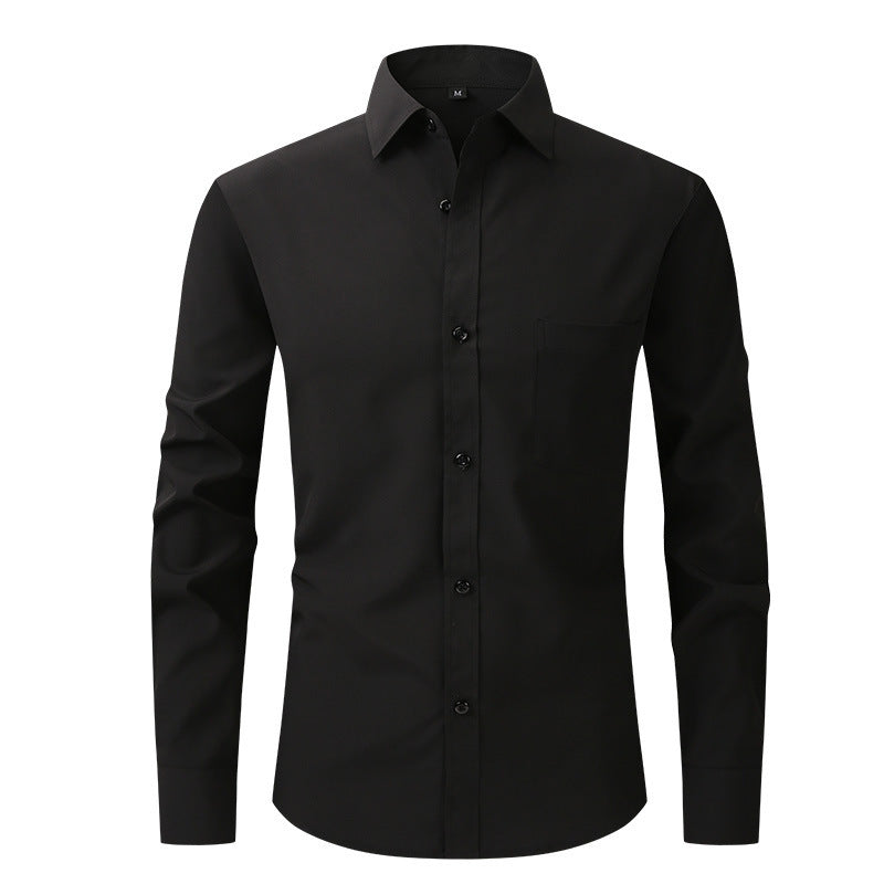 Men's Business Casual Long Sleeve Shirt W713 Obsidian black