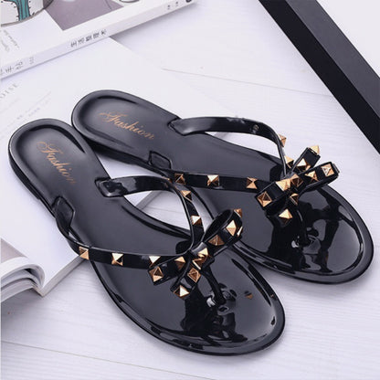 Bow Toe Post PVC Sandals Black