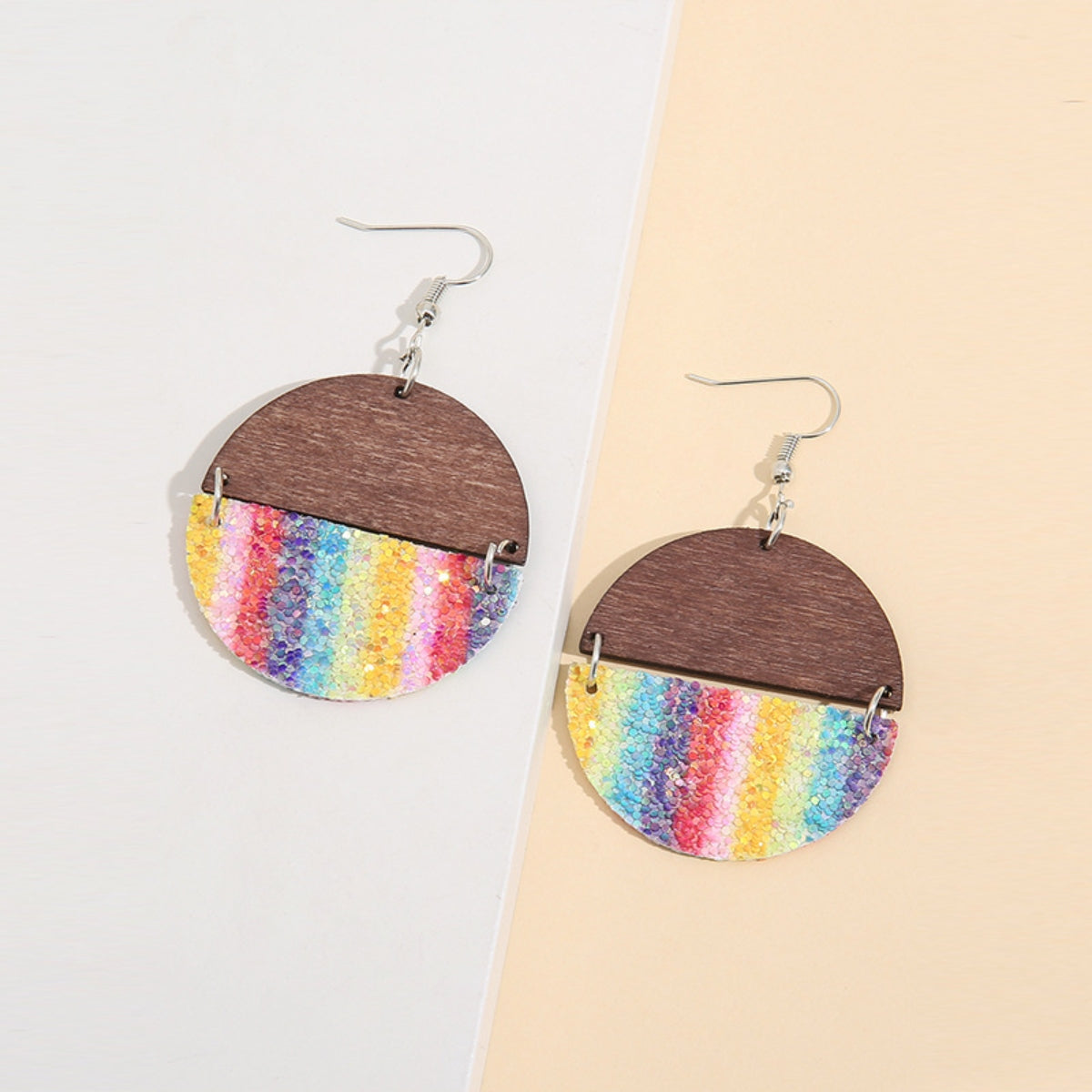 Sequin Wooden Round Dangle Earrings - Thandynie