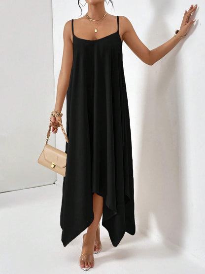 Scoop Neck Midi Cami Dress Black