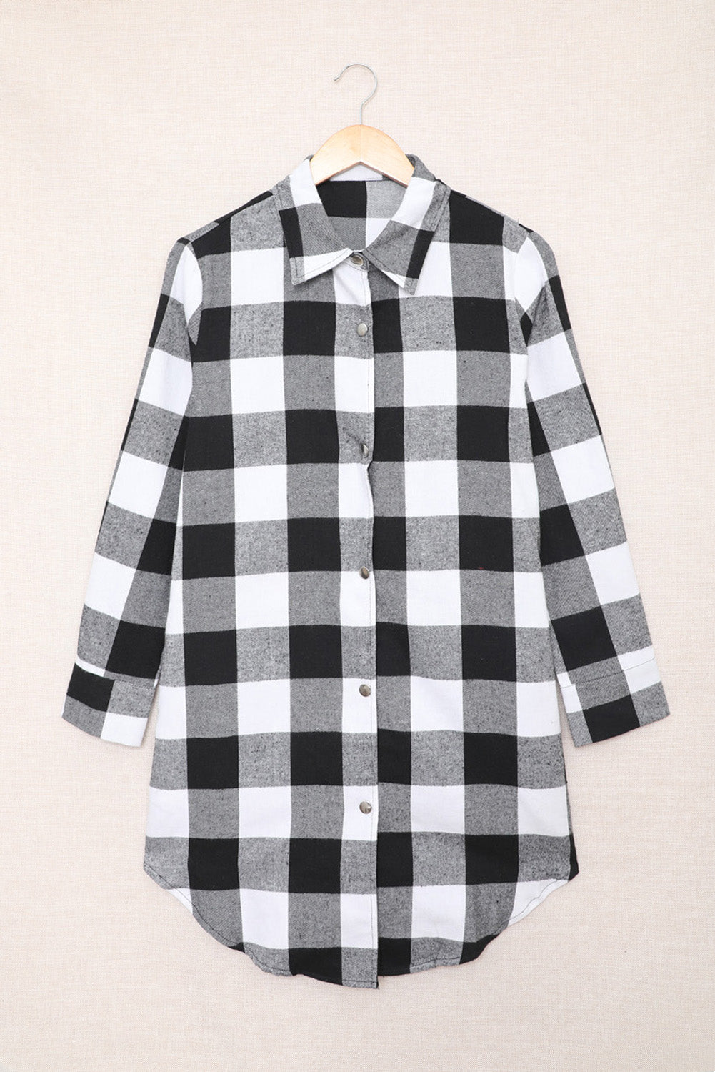 Women's Longline Plaid Shirt Coat with Turn-Down Collar | Classic British Style