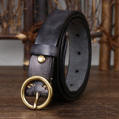 Women's Fashion Leather Jeans Belt With Brass Buckle Black