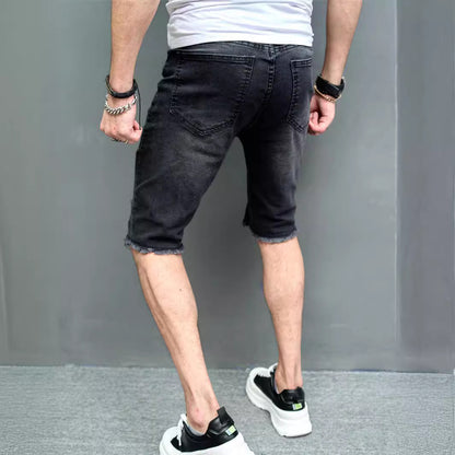 New Men's Five-point Slim Fit Skinny Scrape Denim Shorts