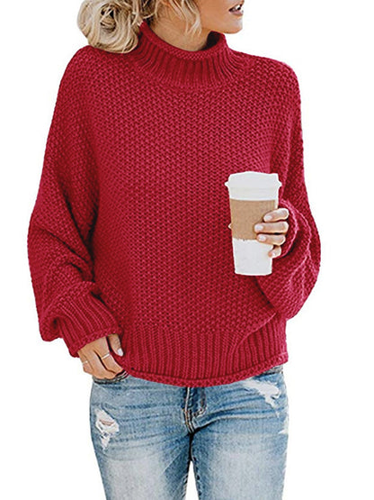 Turtleneck Dropped Shoulder Sweater Burgundy