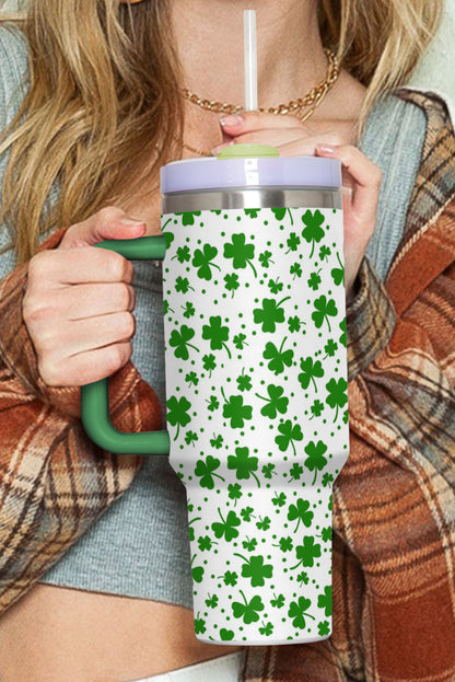 Dark Green Clover Print Thermos Cup with Handle 40oz Dark Green ONE SIZE 100%Alloy