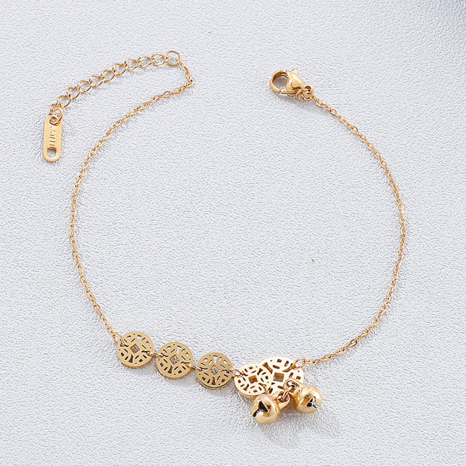 Stainless Steel Coin Shape Anklet Bracelet Gold One Size