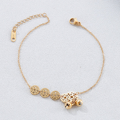 Stainless Steel Coin Shape Anklet Bracelet Gold One Size