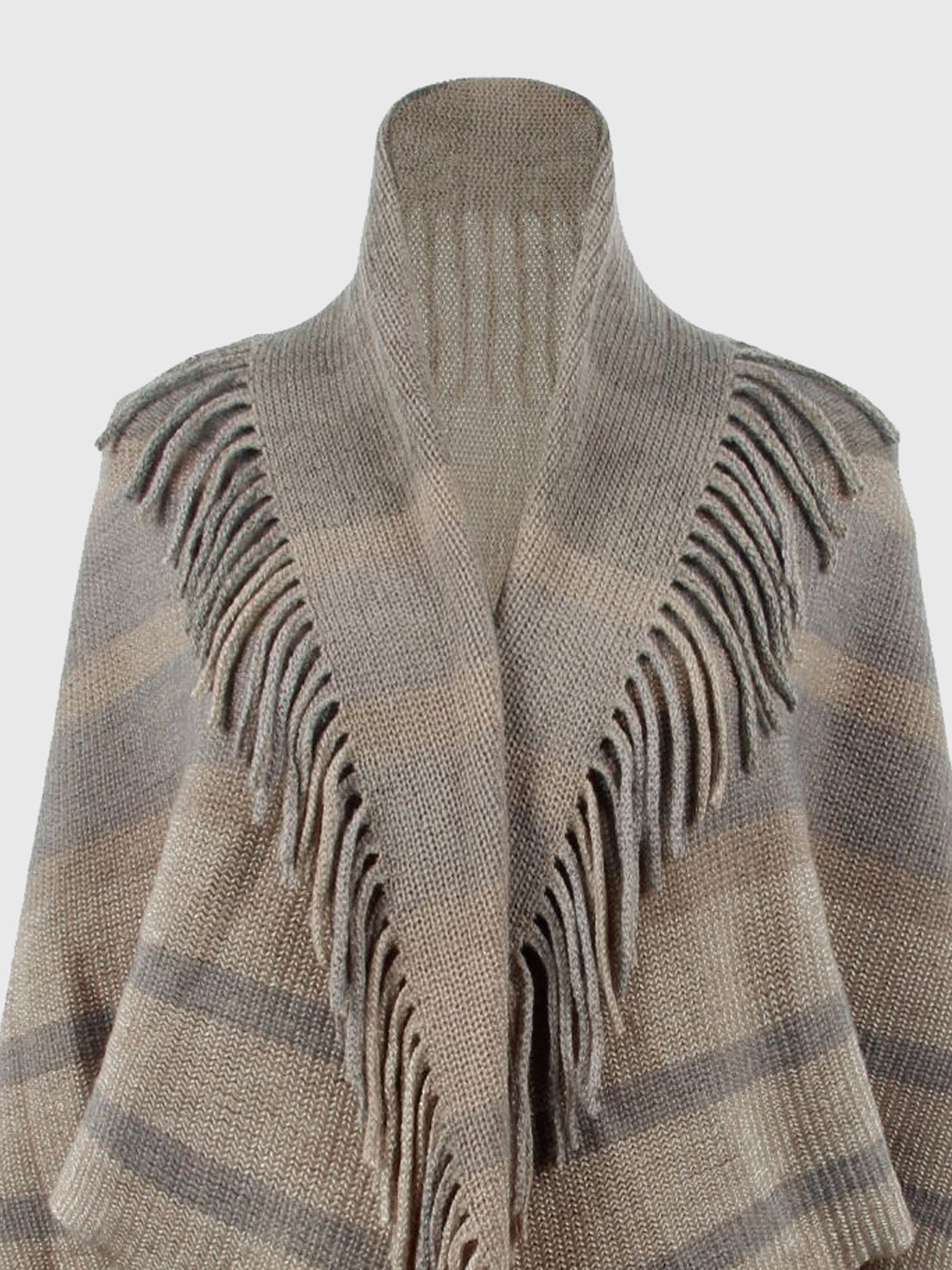 Fringe Detail Open Front Poncho - Thandynie