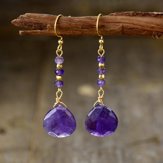 Natural Stone Bead Shape Earrings Electric Purple One Size