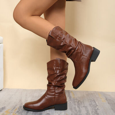 Pleated Pull-On Western Cowboy Boots