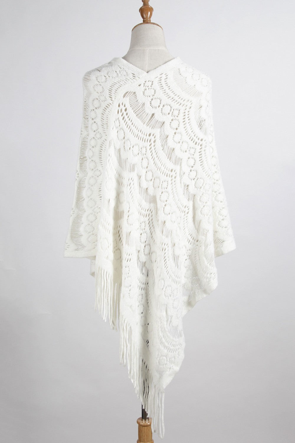 Fringe Openwork Surplice Cape Sleeve Poncho - Thandynie