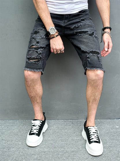 New Men's Five-point Slim Fit Skinny Scrape Denim Shorts