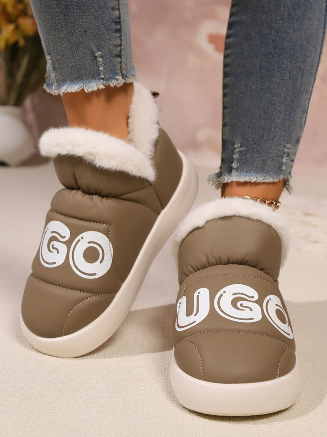 Letter Thermal Platform Slip-On Boots Taupe