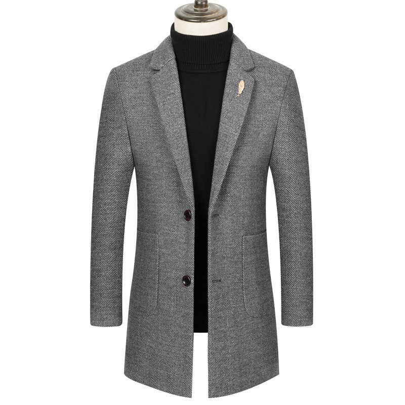 Men's Lapel Herringbone Slim-fit Cashmere Coat Gray