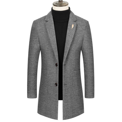 Men's Lapel Herringbone Slim-fit Cashmere Coat Gray