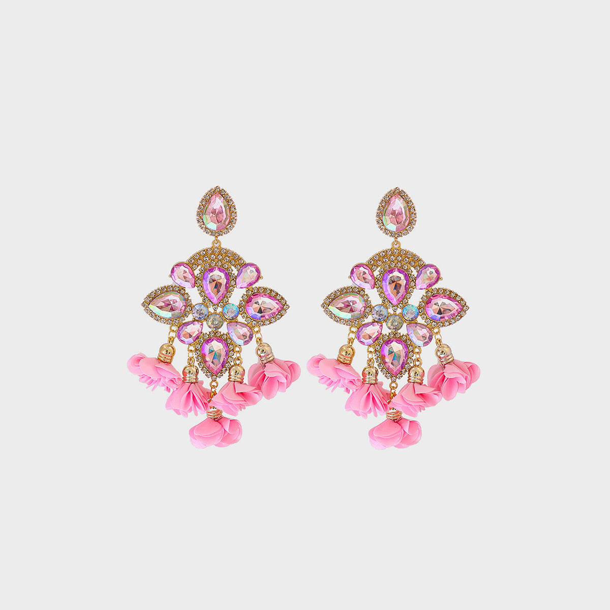 Flower Shape Rhinestone Alloy Dangle Earrings Pink One Size