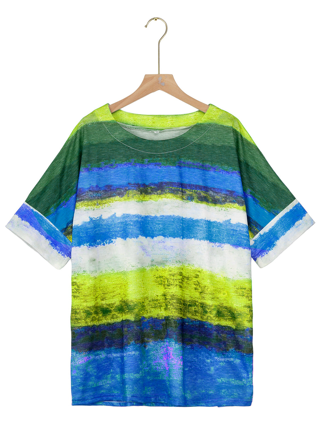 Full Size Color Block Round Neck Half Sleeve T-Shirt