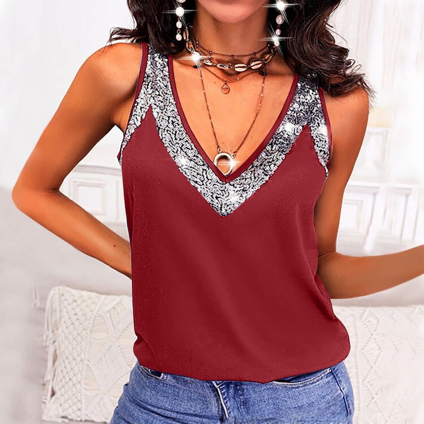 Full Size V-Neck Wide Strap Tank Rust