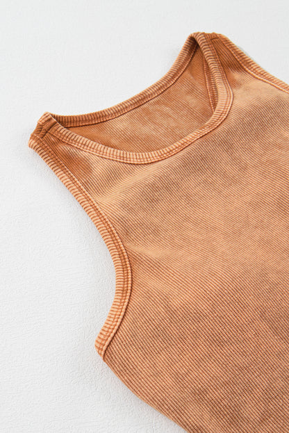 Gold Flame Ribbed Mineral Wash Racerback Cropped Tank Top