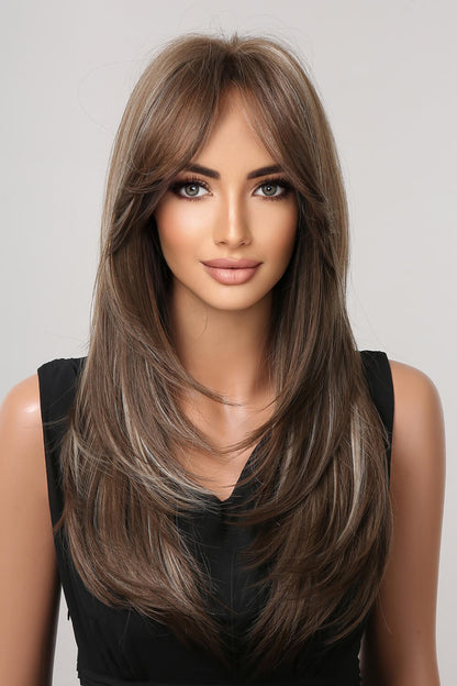 13*1" Full-Machine Wigs Synthetic Long Straight 22" Brown Blonde Highlights One Size