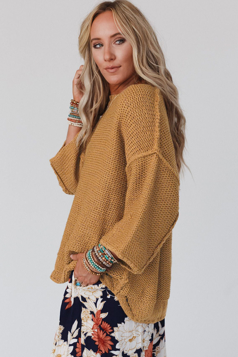 Round Neck Dropped Shoulder Sweater