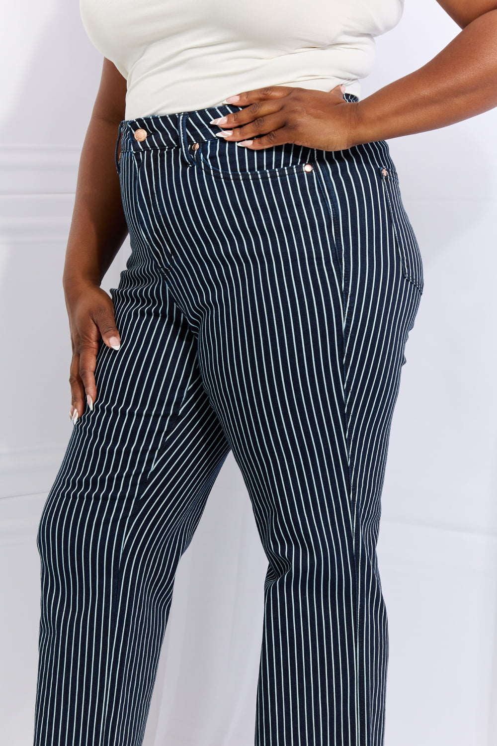 Judy Blue Cassidy Full Size High Waisted Tummy Control Striped Straight Jeans | Chic & Comfortable Denim